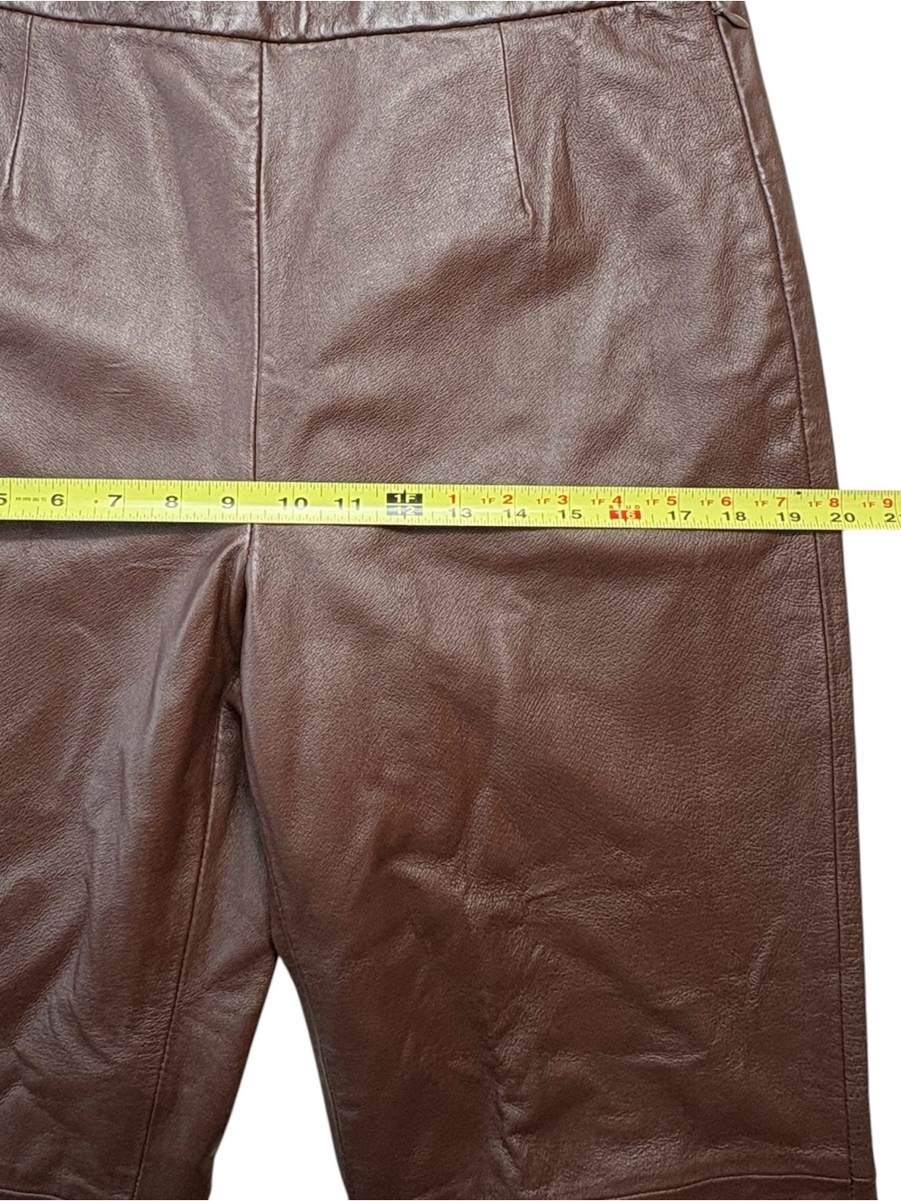 Vintage CLIO Brown Leather Pants High Rise Straight Leg Flat Front Side Zip 14 - Picture 5 of 10